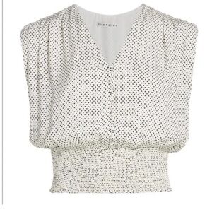 Alice + Olivia Polka Dot Smocked Waist Crop Top